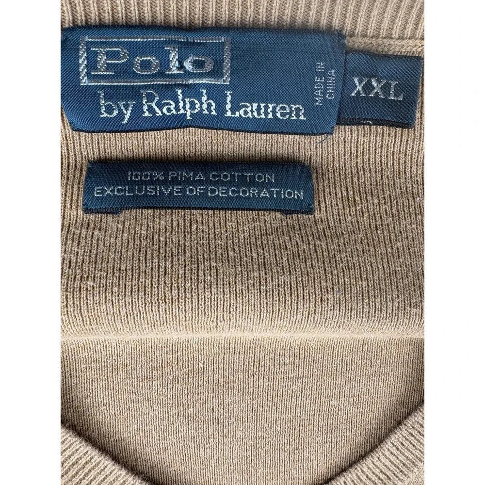 Polo Ralph Lauren V-Neck Sweater Mens XXL Tan Camel 100% Pima Cotton Pony Logo